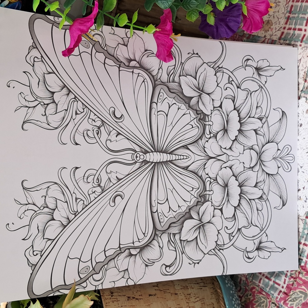 🆕DREAM BUTTERFLY in Flowers 🪻🦋🌺 Spiral Bound Coloring Book - Picture 7 of 12